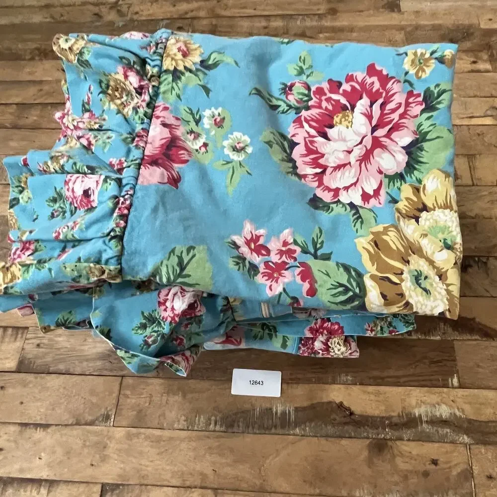 Vintage Blue Floral Duvet Cover 2 Ruffle Pillows 1 Long Pillow Cottage Core